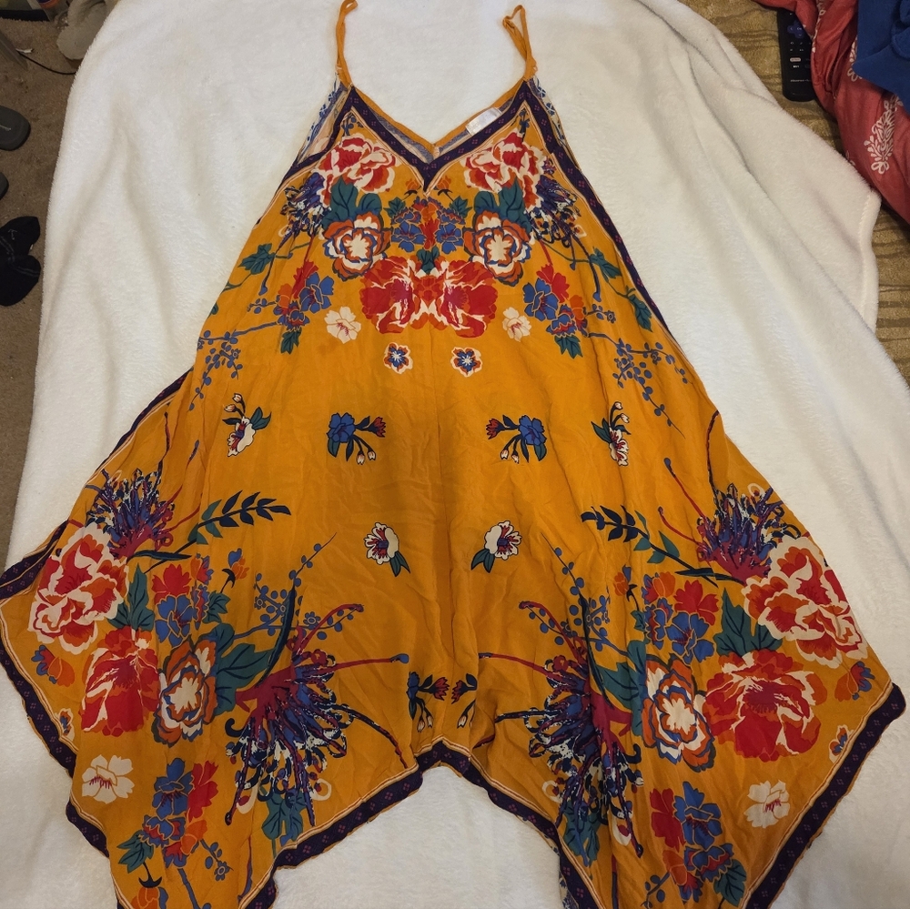 Jealous Tomato Orange Floral Print Tank with Handkerchief Hem